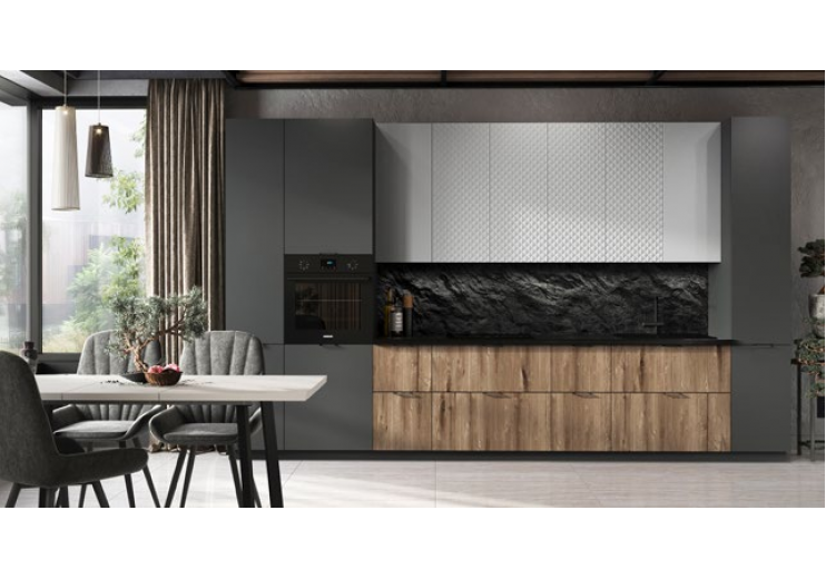 Модульная кухня Каталея МДФ Софт графит, канадский дуб пацифик, софт вайт