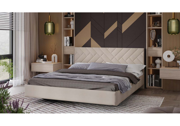 Кровать без ПМ «Кевия» Тип 1 (без подъемного механизма) Велюр Confetti Cream