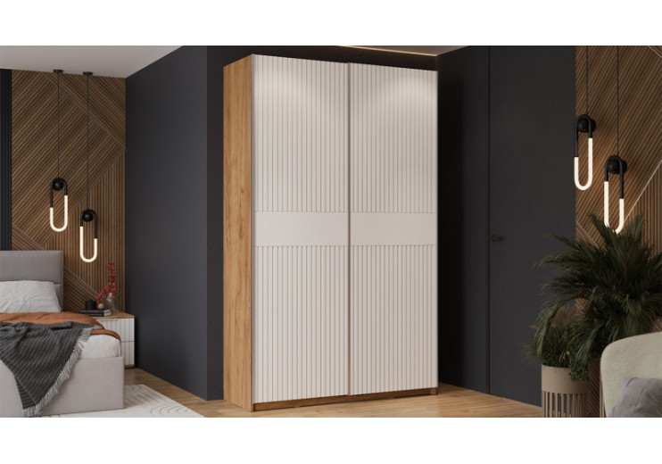 Шкаф-купе с 2 глухими дверями «Оскар Хилтон» Ручка серебро, Дуб Крафт золотой, Белый матовый