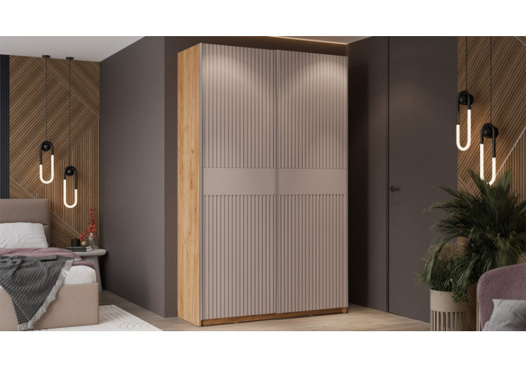 Шкаф-купе с 2 глухими дверями «Оскар Хилтон» Ручка серебро, Дуб Крафт золотой, Кашемир, Кашемир сатин