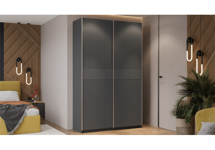 Шкаф-купе с 2 глухими дверями «Оскар Хилтон» Ручка серебро, Серый графит, Графит матовый