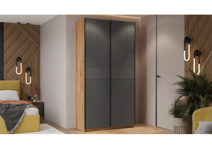 Шкаф-купе с 2 глухими дверями «Оскар Хилтон» Ручка черная, Дуб Крафт золотой, Графит матовый