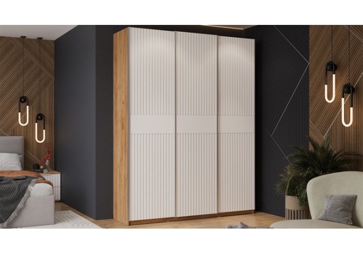 Шкаф-купе с 3 глухими дверями «Оскар Хилтон» Ручка серебро, Дуб Крафт золотой, Белый матовый