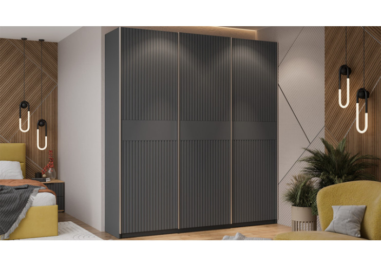 Шкаф-купе с 3 глухими дверями «Оскар Хилтон» Ручка серебро, Серый графит, Графит матовый