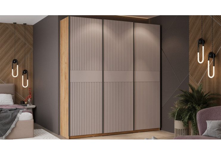 Шкаф-купе с 3 глухими дверями «Оскар Хилтон» Ручка черная, Дуб Крафт золотой, Кашемир, Кашемир сатин