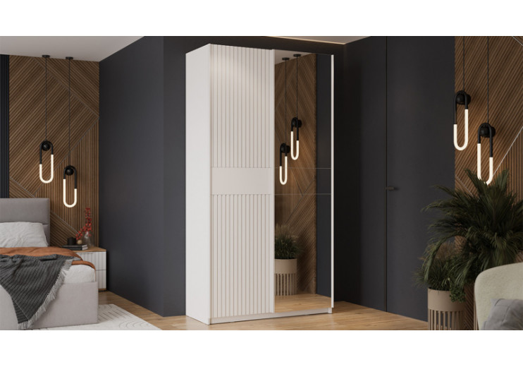 Шкаф-купе с 1 глухой и 1 зеркальной дверями «Оскар Хилтон» Ручка белая, Белый снег, Белый матовый