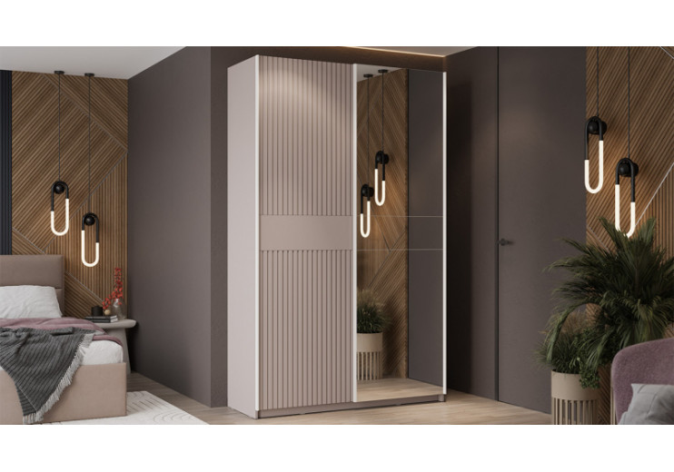 Шкаф-купе с 1 глухой и 1 зеркальной дверями «Оскар Хилтон» Ручка белая, Кашемир, Кашемир сатин