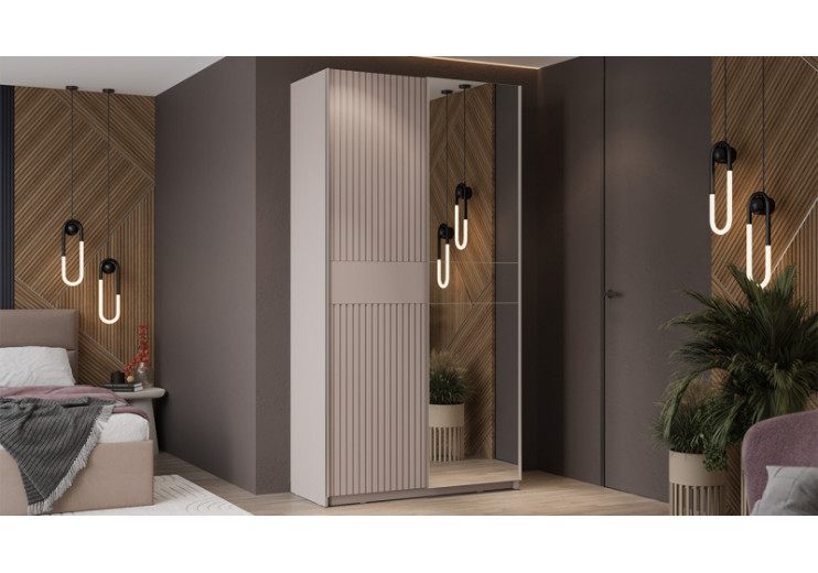 Шкаф-купе с 1 глухой и 1 зеркальной дверями «Оскар Хилтон» Ручка серебро, Кашемир, Кашемир сатин