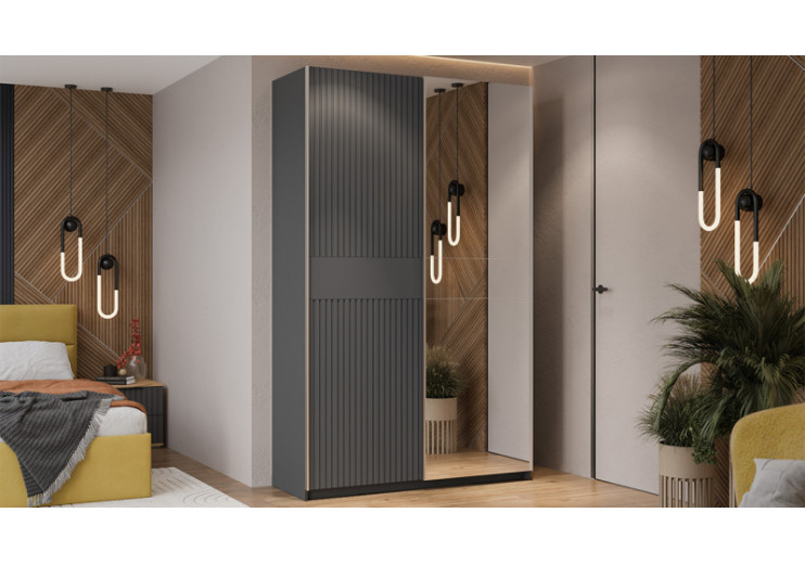 Шкаф-купе с 1 глухой и 1 зеркальной дверями «Оскар Хилтон» Ручка серебро, Серый графит, Графит матовый