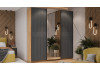 Шкаф-купе с 2 глухими и 1 зеркальной дверями «Оскар Хилтон» Ручка черная, Дуб Крафт золотой, Графит матовый