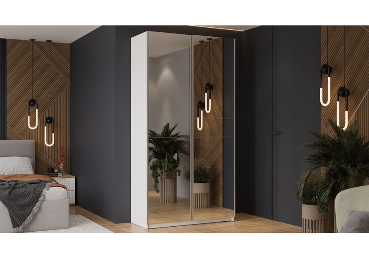 Шкаф-купе с 2 зеркальными дверями «Оскар» Ручка серебро, Белый снег