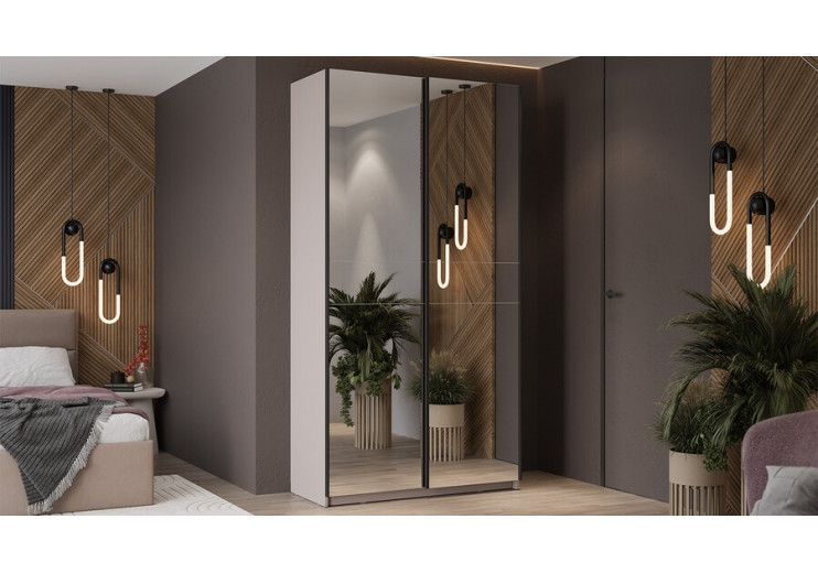 Шкаф-купе с 2 зеркальными дверями «Оскар» Ручка черная, Кашемир
