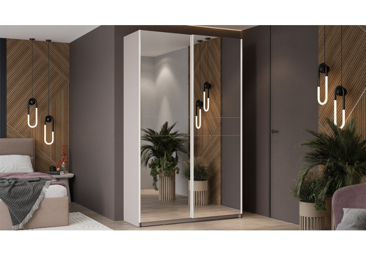 Шкаф-купе с 2 зеркальными дверями «Оскар» Ручка белая, Кашемир