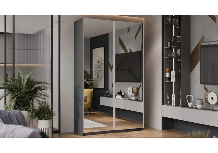 Шкаф-купе с 2 зеркальными дверями «Оскар» Ручка серебро, Серый графит