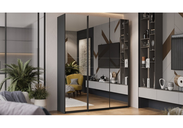 Шкаф-купе с 3 зеркальными дверями «Оскар» Ручка черная, Серый графит