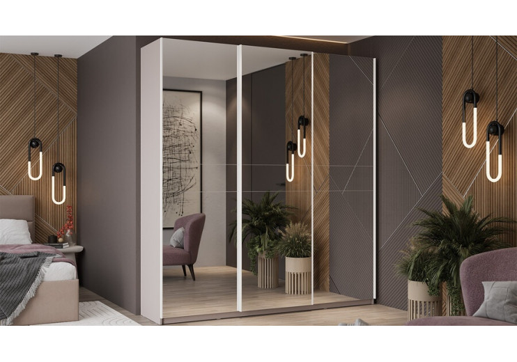 Шкаф-купе с 3 зеркальными дверями «Оскар» Ручка белая, Кашемир