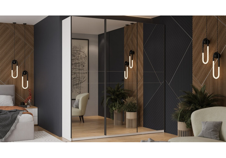 Шкаф-купе с 3 зеркальными дверями «Оскар» Ручка черная, Белый снег