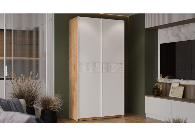 Шкаф-купе с 2 глухими дверями «Оскар Скания» Ручка белая, Дуб Крафт золотой, Белый снег, Белый матовый
