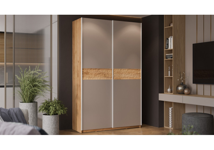 Шкаф-купе с 2 глухими дверями «Оскар Скания» Ручка белая, Дуб Крафт золотой, Кашемир, Дуб тортугга