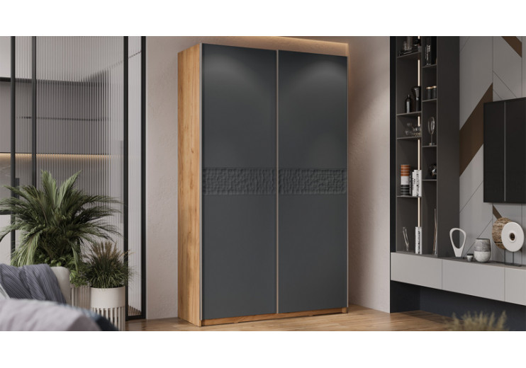 Шкаф-купе с 2 глухими дверями «Оскар Скания» Ручка серебро, Дуб Крафт золотой, Серый графит, Графит матовый