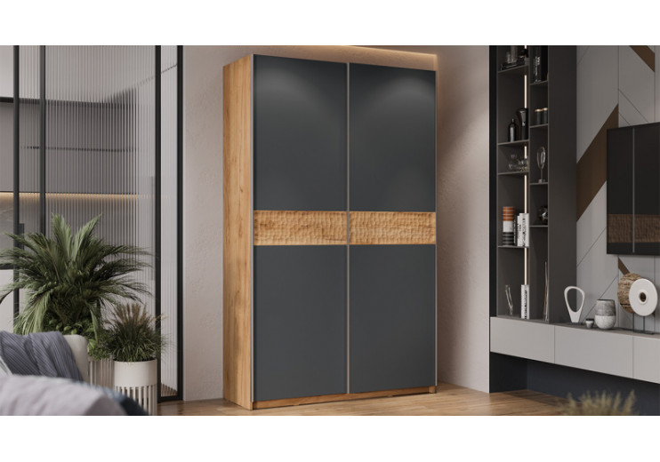 Шкаф-купе с 2 глухими дверями «Оскар Скания» Ручка серебро, Дуб Крафт золотой, Серый графит, Дуб тортугга