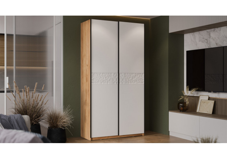 Шкаф-купе с 2 глухими дверями «Оскар Скания» Ручка черная, Дуб Крафт золотой, Белый снег, Белый матовый