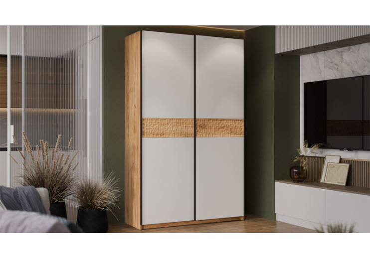 Шкаф-купе с 2 глухими дверями «Оскар Скания» Ручка черная, Дуб Крафт золотой, Белый снег, Дуб тортугга