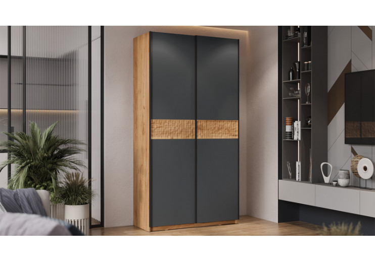 Шкаф-купе с 2 глухими дверями «Оскар Скания» Ручка черная, Дуб Крафт золотой, Серый графит, Дуб тортугга