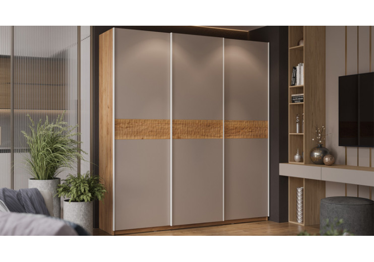 Шкаф-купе с 3 глухими дверями «Оскар Скания» Ручка белая, Дуб Крафт золотой, Кашемир, Дуб тортугга