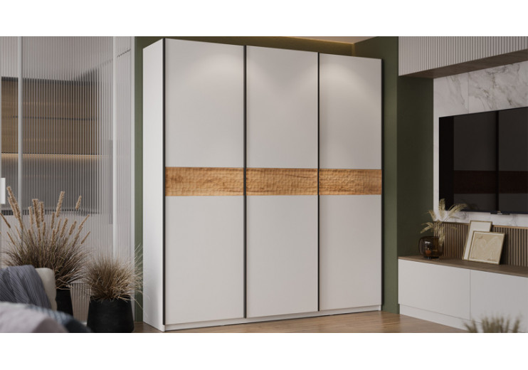 Шкаф-купе с 3 глухими дверями «Оскар Скания» Ручка черная, Белый снег, Дуб тортугга