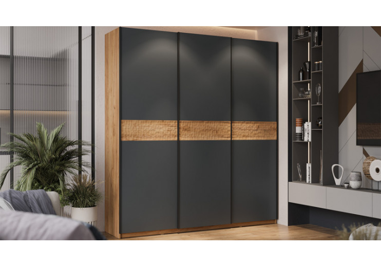 Шкаф-купе с 3 глухими дверями «Оскар Скания» Ручка черная, Дуб Крафт золотой, Серый графит, Дуб тортугга
