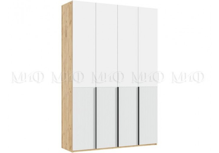 Шкаф 4-х створчатый (1600) с доп. ящиками Марвэл (дуб крафт/браш вайт)