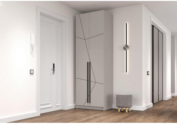 Шкаф для одежды 67.14 "Брандо" (2-х дв.) (кашемир / ДВПО: белый / фасад: МДФ геометрия ПВХ кашемир)				,, 