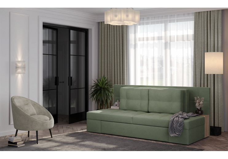 Даллас М / диван - кровать (велюр Ocean 012 зеленый/ЛДСП дуб сонома)