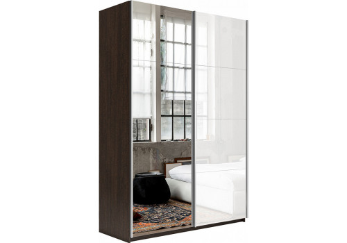 Шкаф-купе Прайм 2-х дверный (Зеркало/Стекло белое) Венге